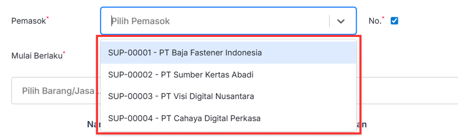 Halaman Harga Pemasok