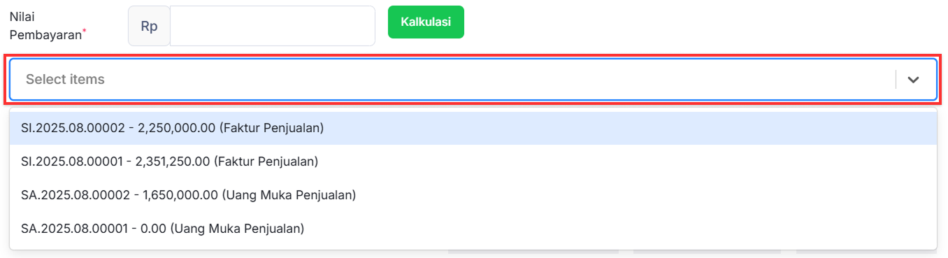 Halaman Penerimaan Penjualan