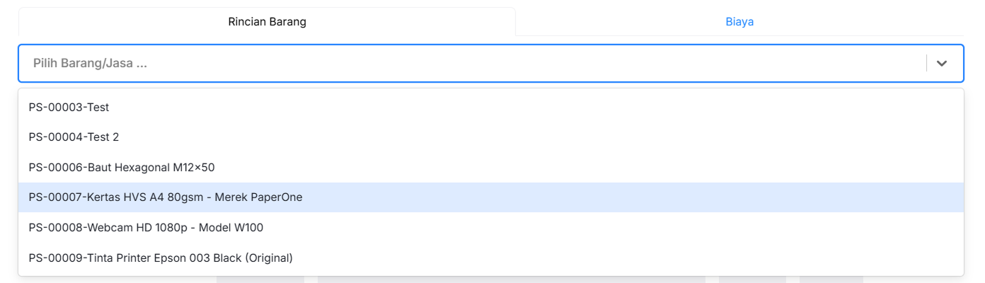 Halaman Pesanan Pembelian