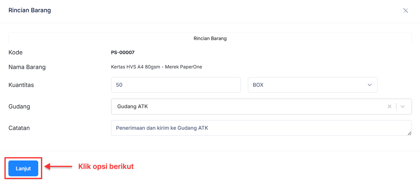 Halaman Penerimaan Barang