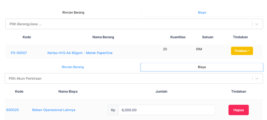 Halaman Penambahan Bahan Baku