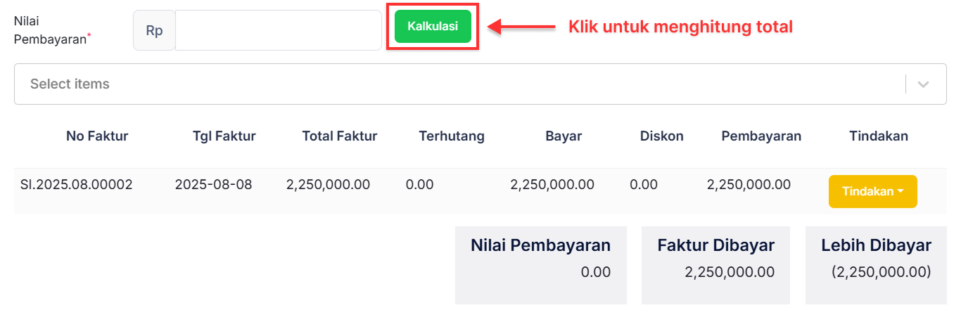 Halaman Penerimaan Penjualan