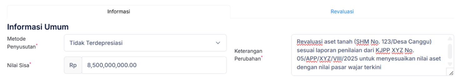 Halaman Perubahan Aset Tetap