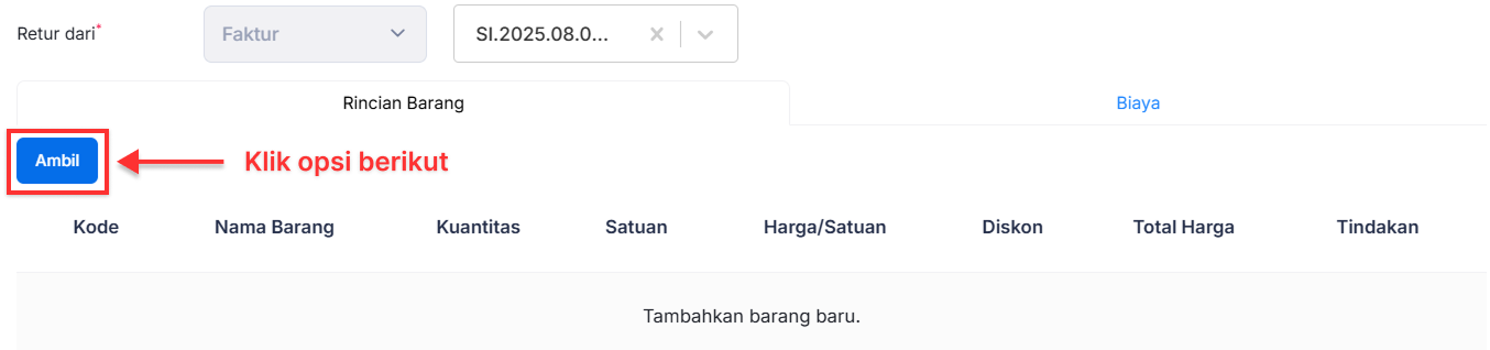 Halaman Retur Penjualan