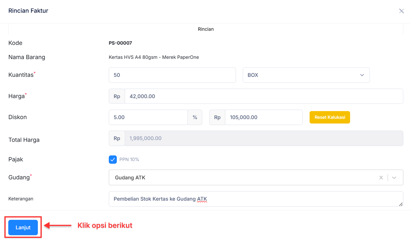 Halaman Faktur Pembelian