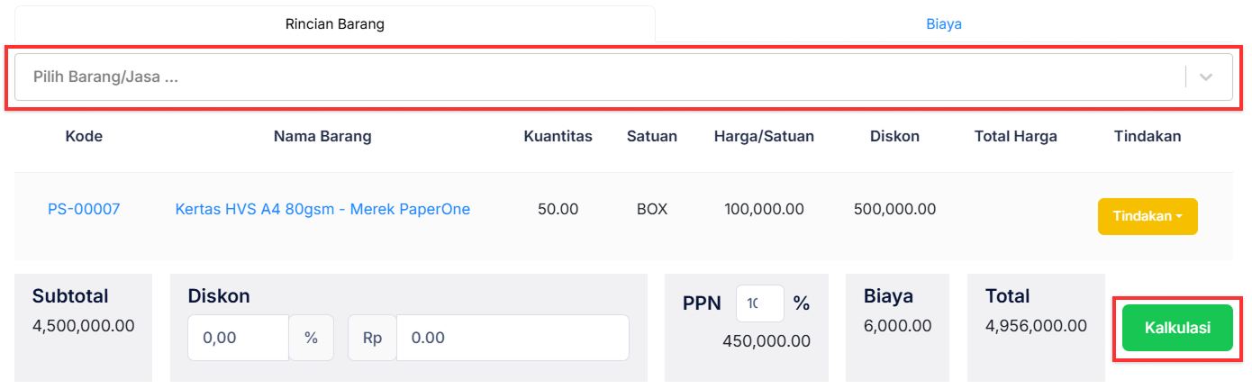 Halaman Pesanan Pembelian