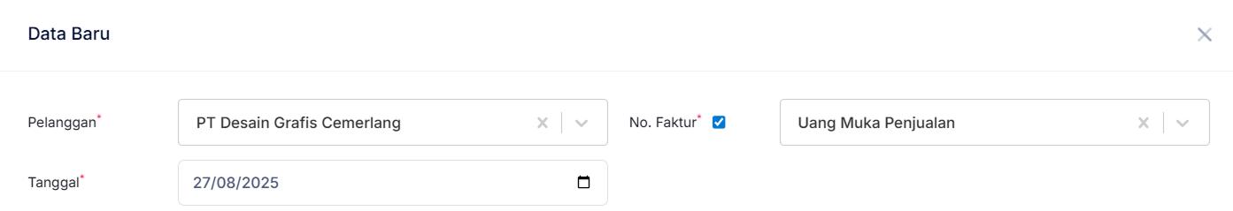 Halaman Uang Muka Penjualan