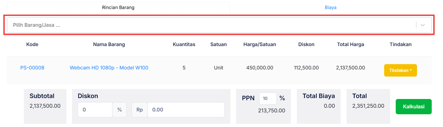 Halaman Pesanan Penjualan