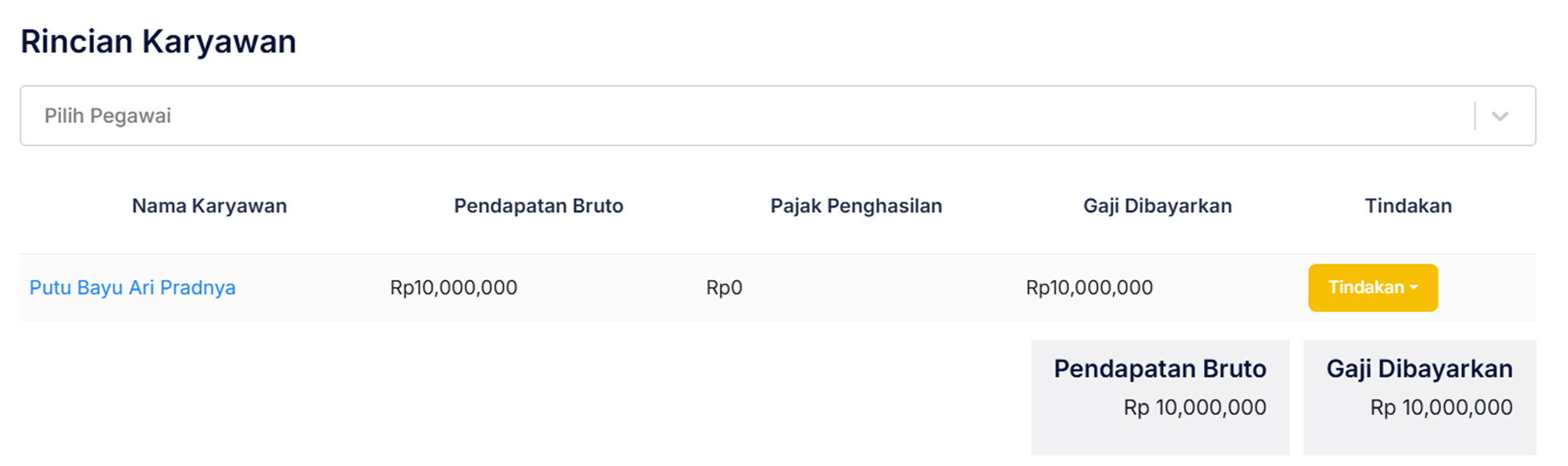 Halaman Pencatatan Gaji