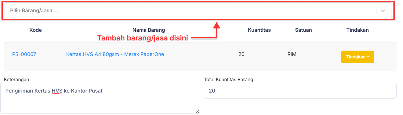 Halaman Pemindahan Barang