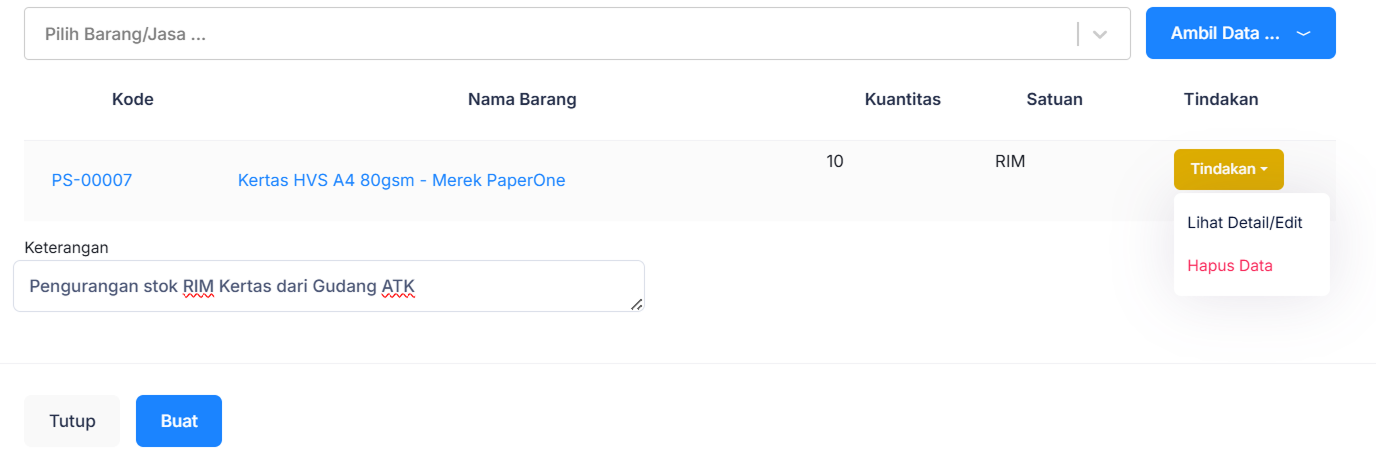 Halaman Penyesuaian Persediaan
