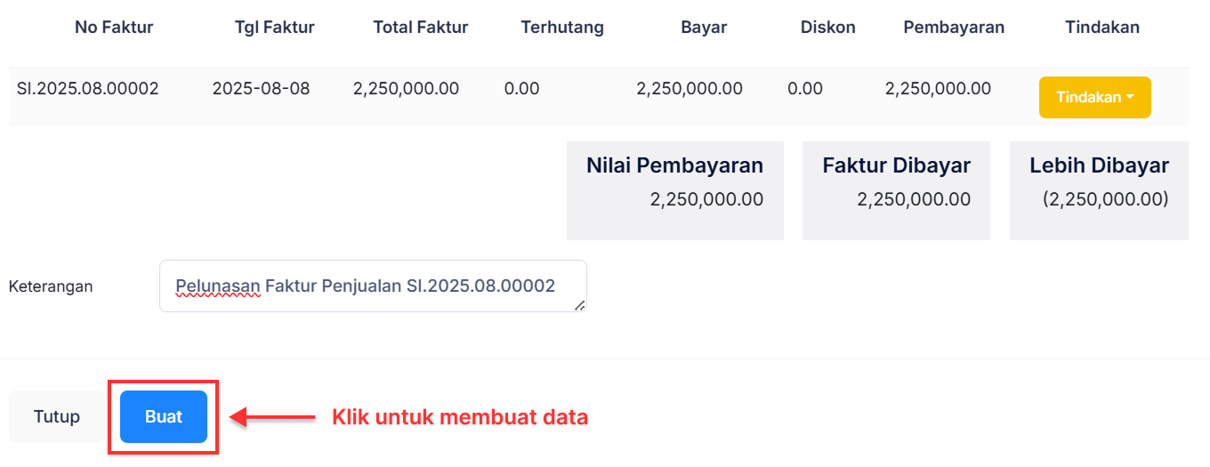 Halaman Penerimaan Penjualan