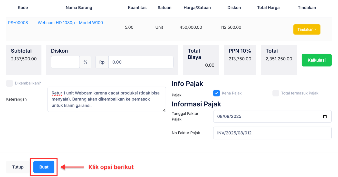 Halaman Retur Penjualan