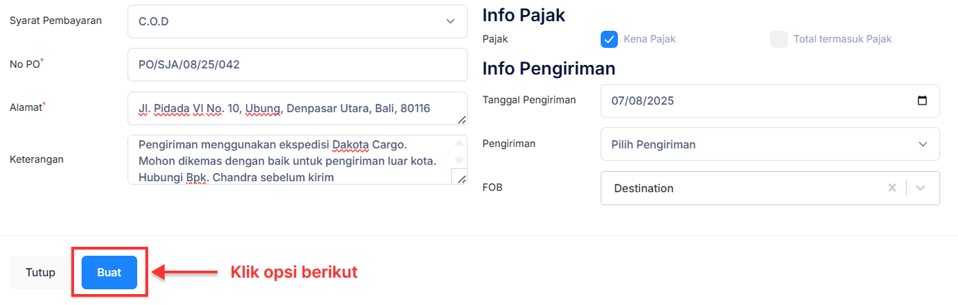 Halaman Pesanan Penjualan