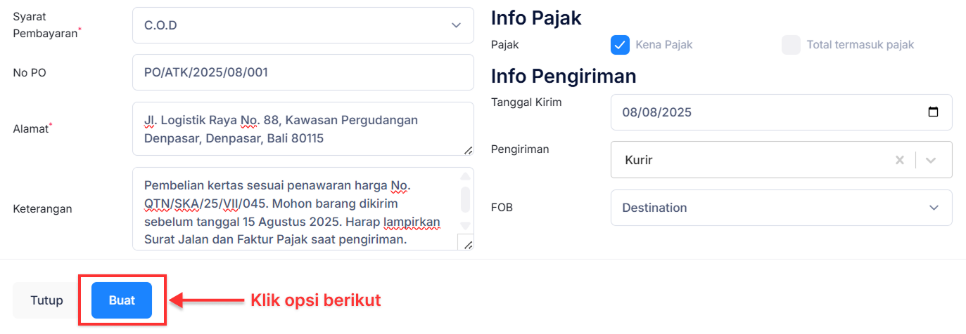 Halaman Pesanan Pembelian