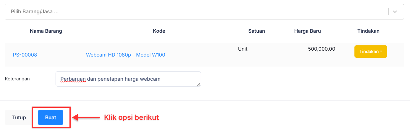 Halaman Harga Pemasok