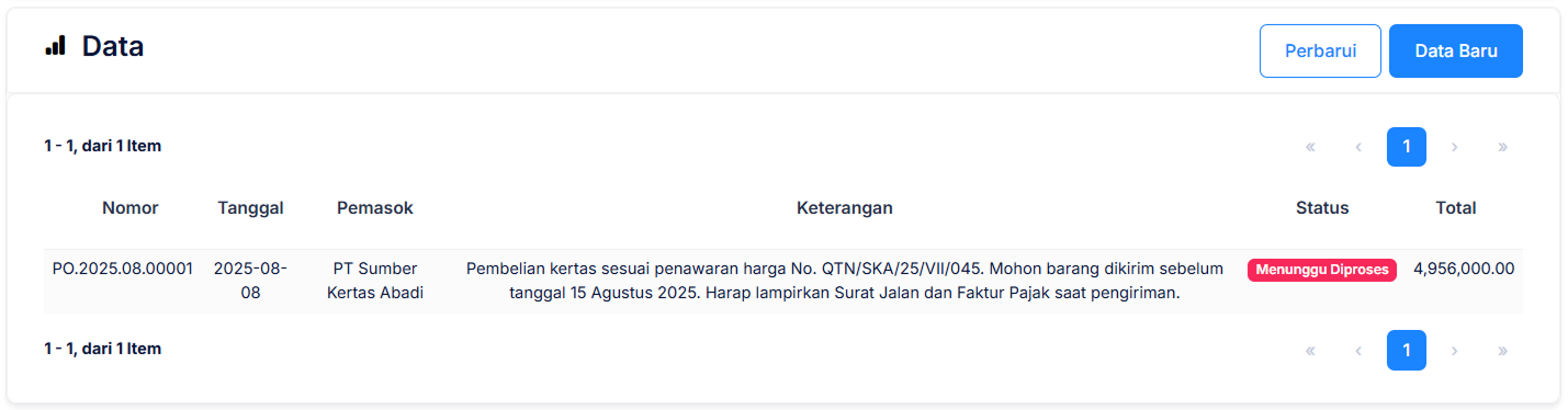 Halaman Pesanan Pembelian