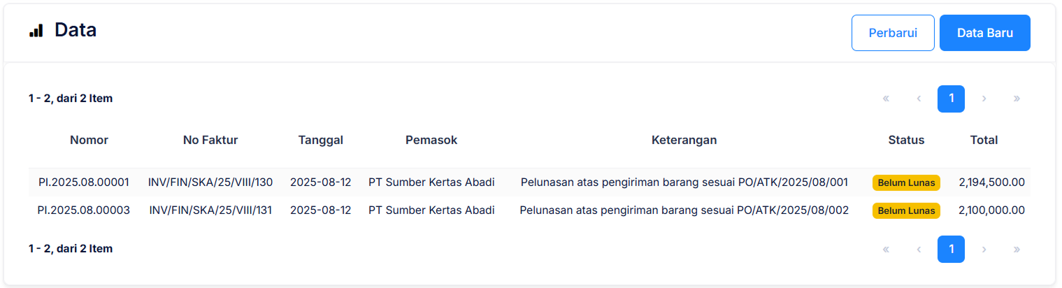 Halaman Faktur Pembelian