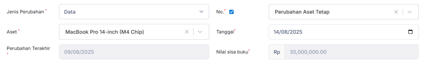 Halaman Perubahan Aset Tetap
