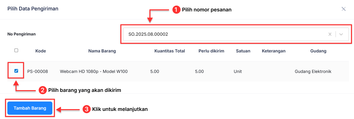 Halaman Pengiriman Pesanan