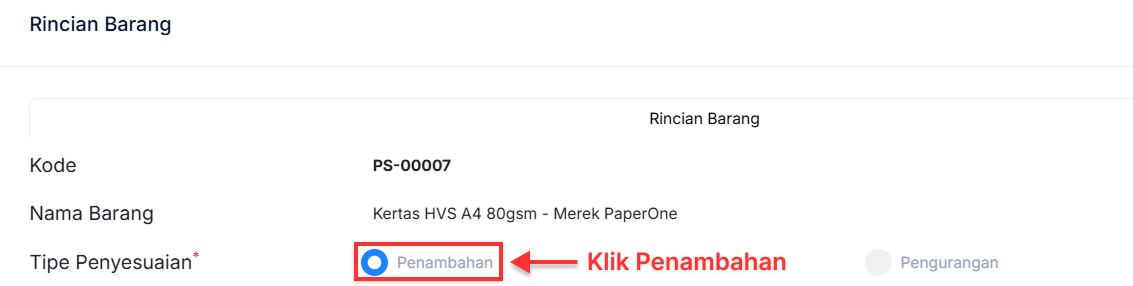 Halaman Penyesuaian Persediaan