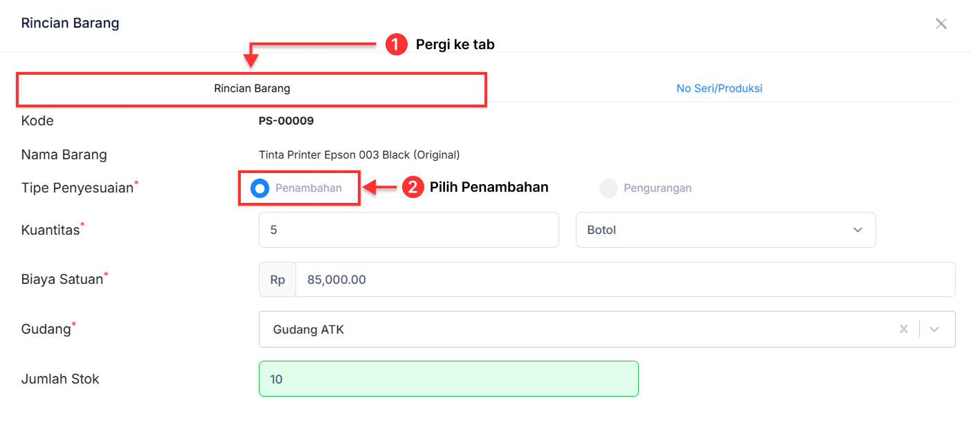 Halaman Penyesuaian Persediaan