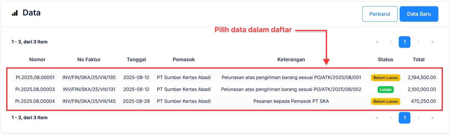 Halaman Faktur Pembelian