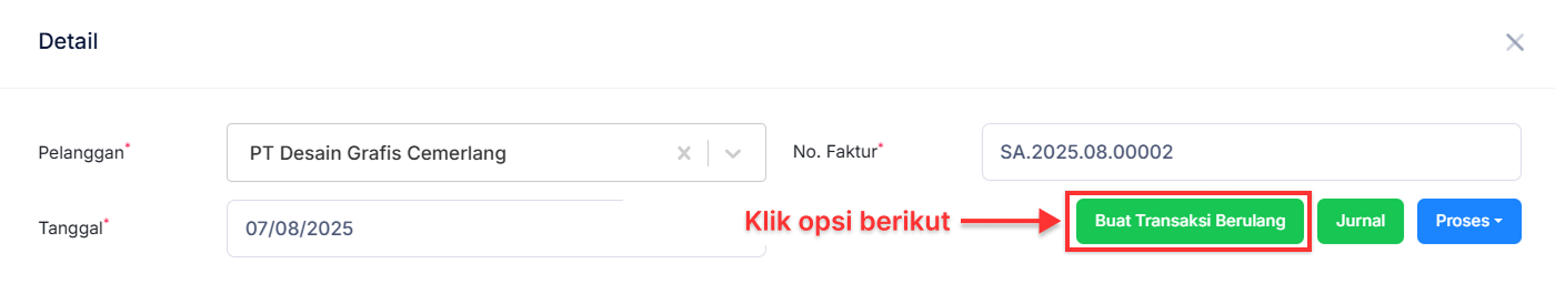 Halaman Uang Muka Penjualan