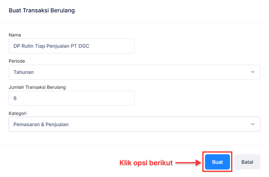 Halaman Uang Muka Penjualan