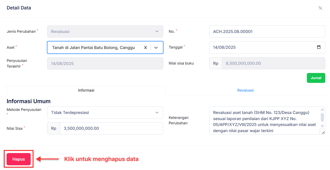 Halaman Perubahan Aset Tetap