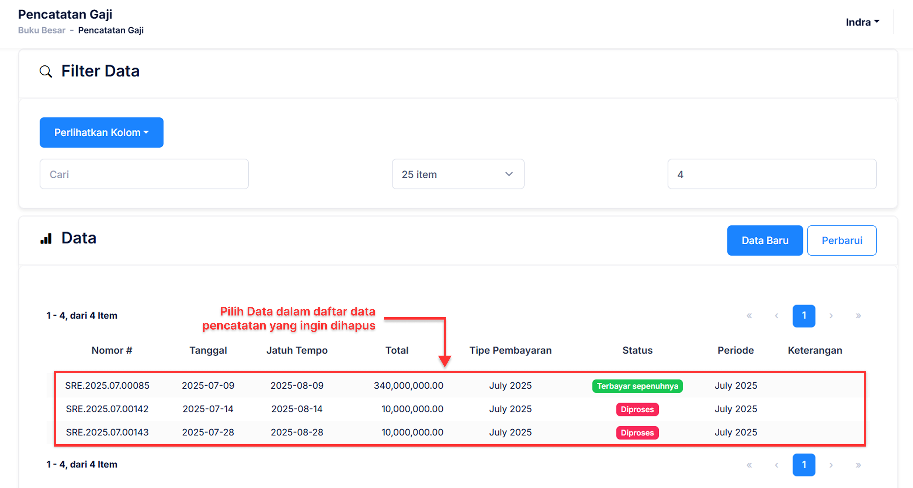 Halaman Pencatatan Gaji