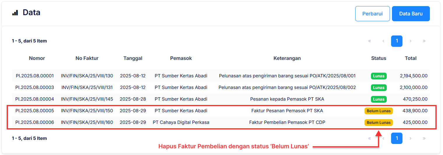 Halaman Faktur Pembelian