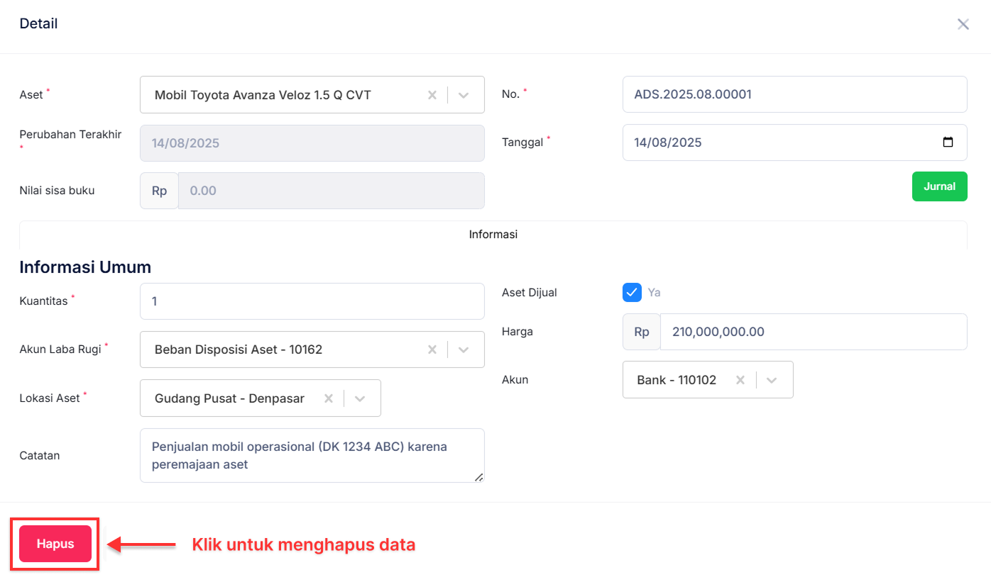 Halaman Disposisi Aset Tetap