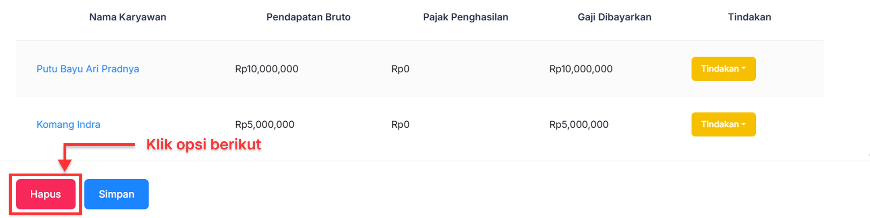 Halaman Pencatatan Gaji