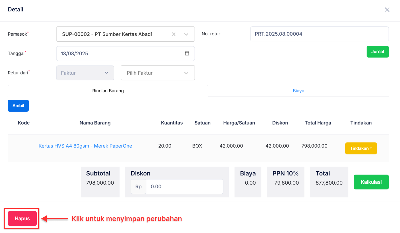 Halaman Retur Pembelian