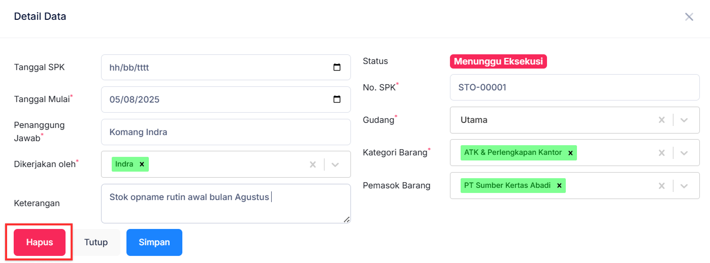 Halaman Perintah Stok Opname