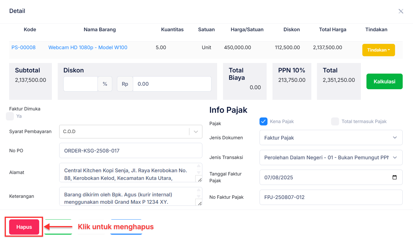 Halaman Faktur Penjualan