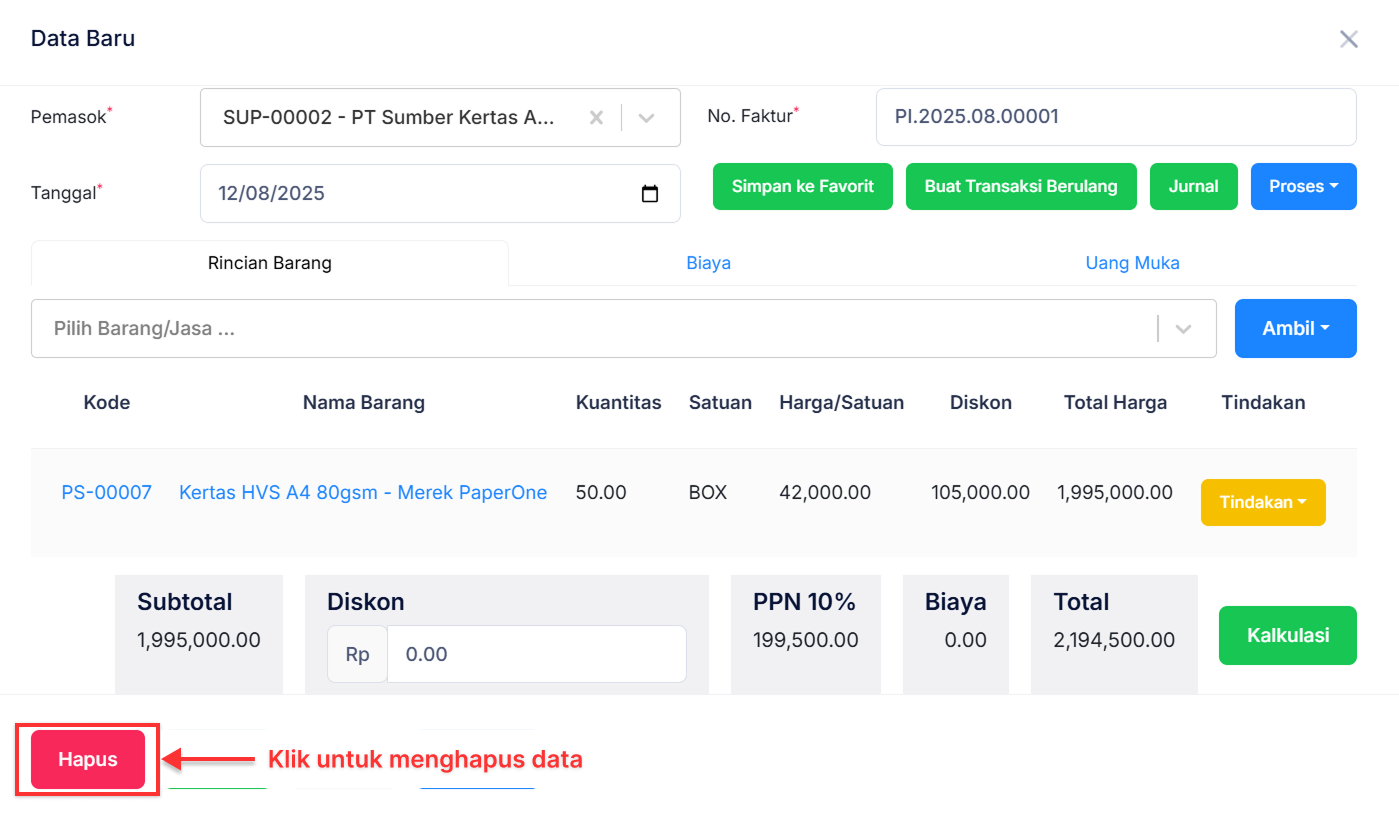 Halaman Faktur Pembelian
