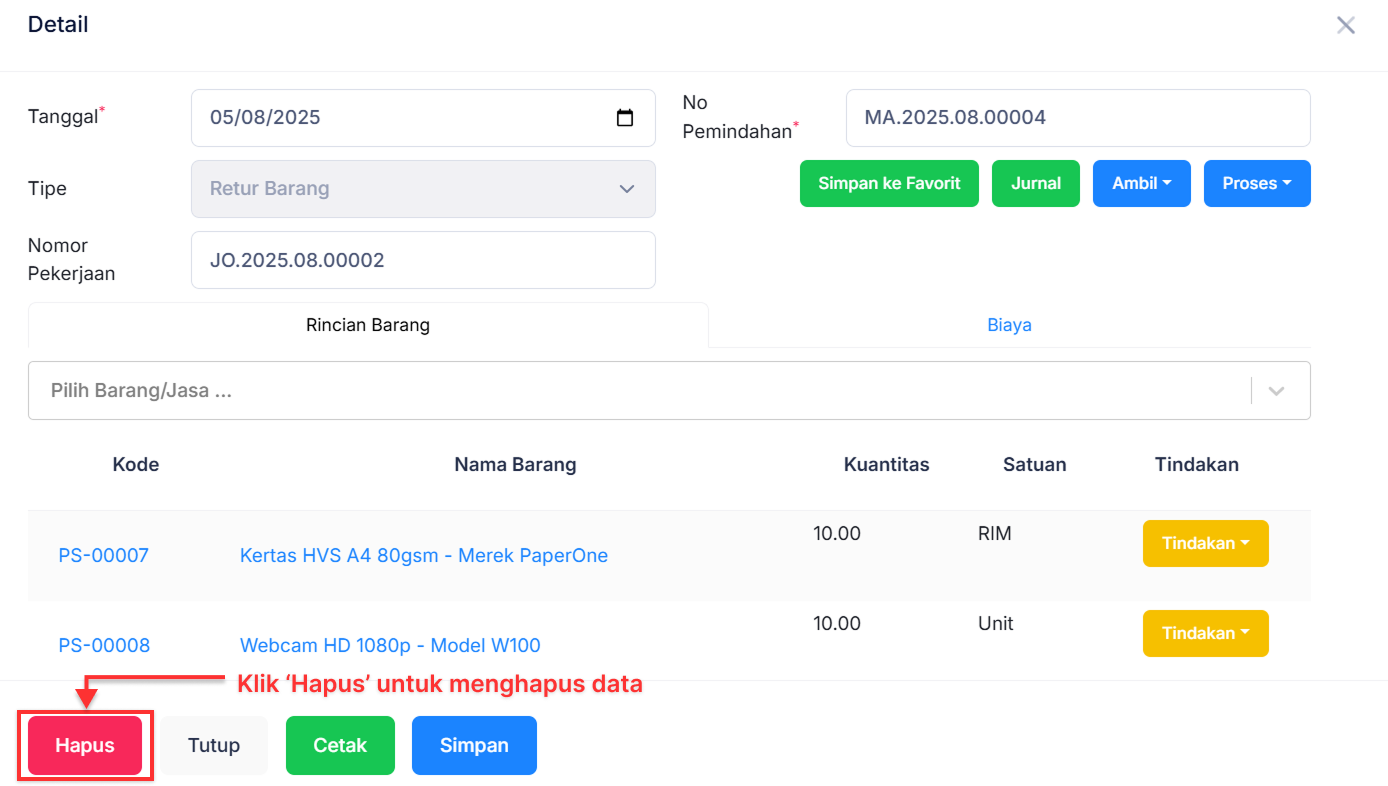 Halaman Penambahan Bahan Baku