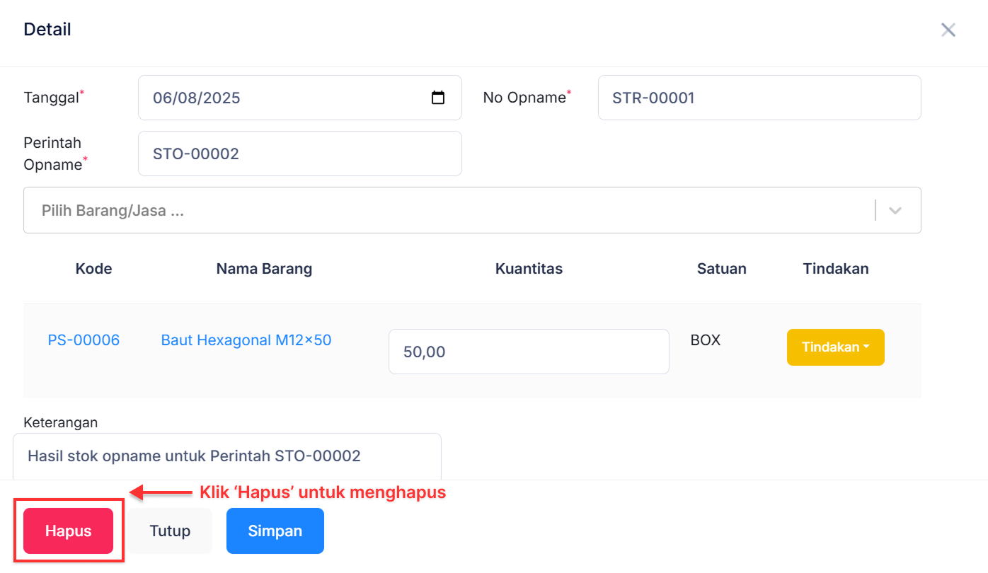 Halaman Hasil Stok Opname