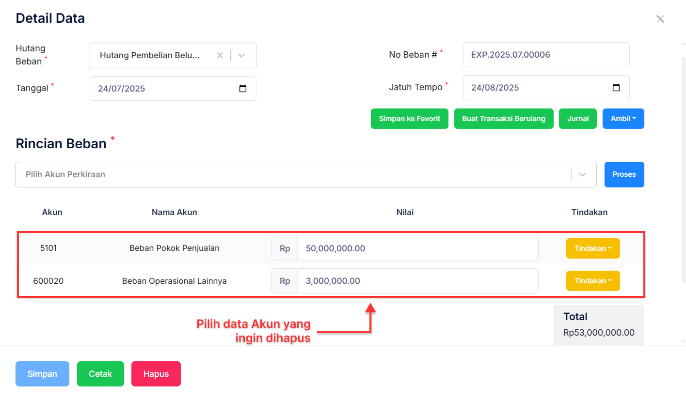 Halaman Pencatatan Beban