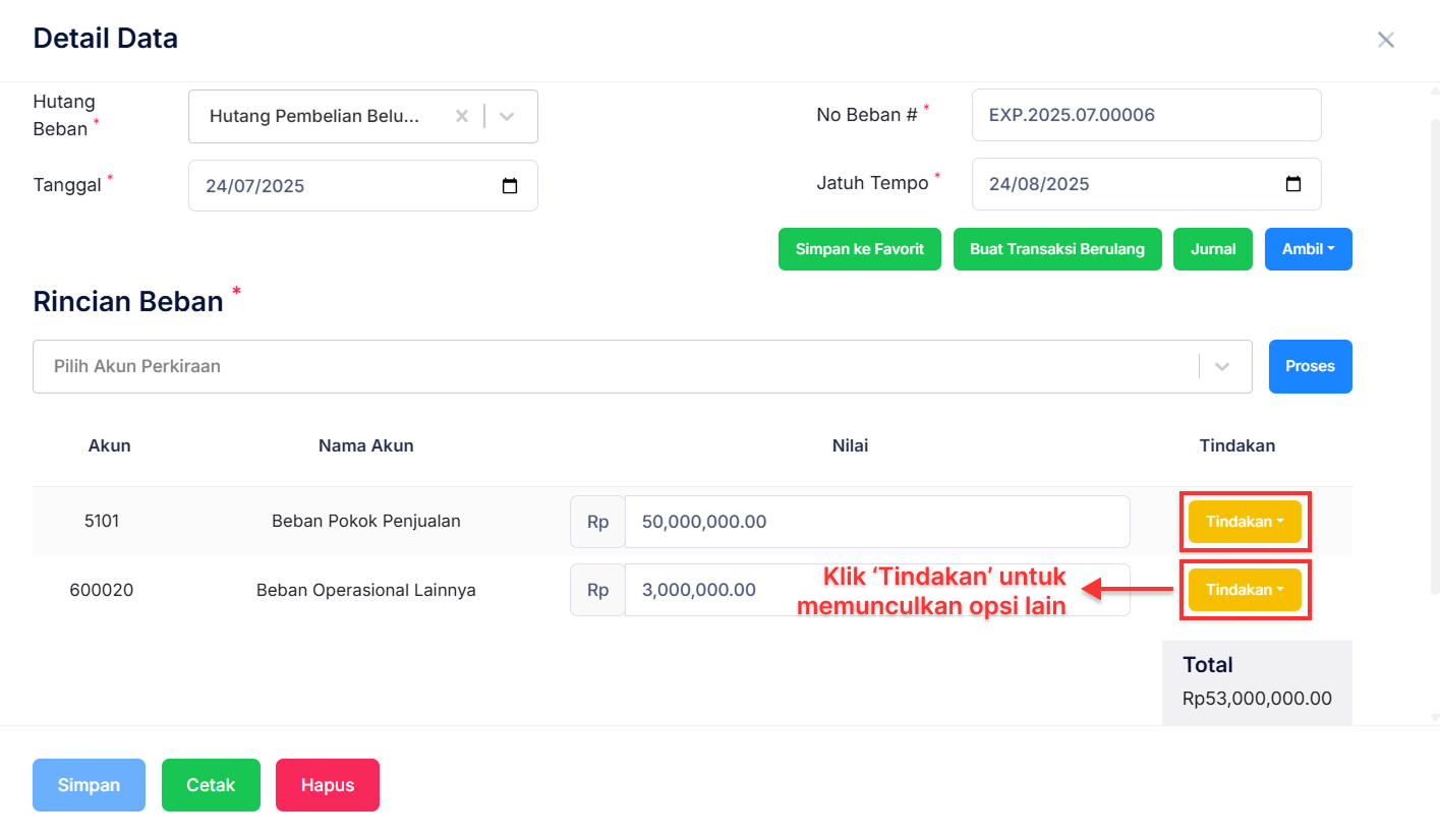 Halaman Pencatatan Beban