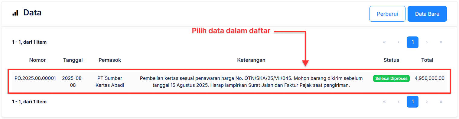 Halaman Pesanan Pembelian