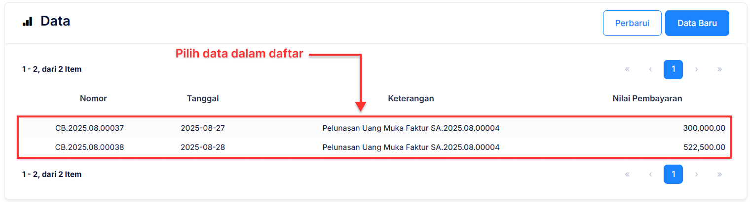 Halaman Penerimaan Penjualan