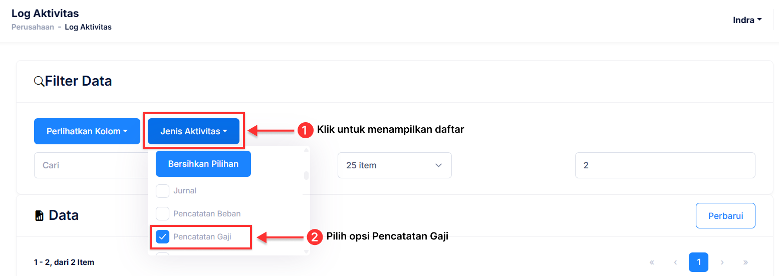 Halaman Log Aktivitas