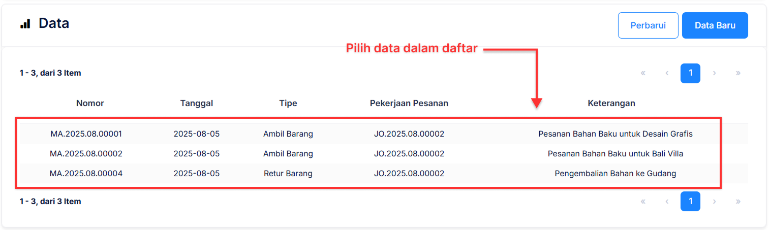 Halaman Penambahan Bahan Baku