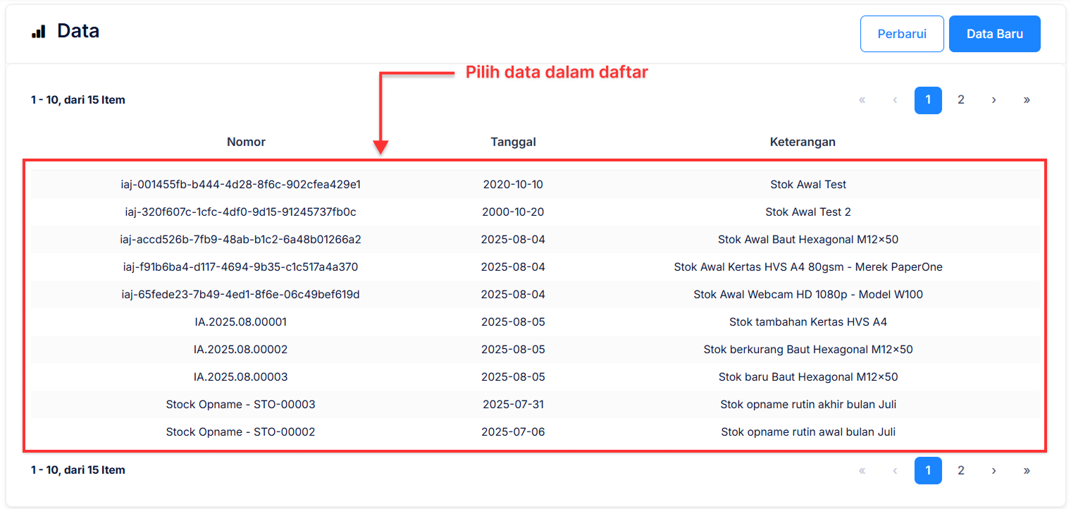 Halaman Penyesuaian Persediaan