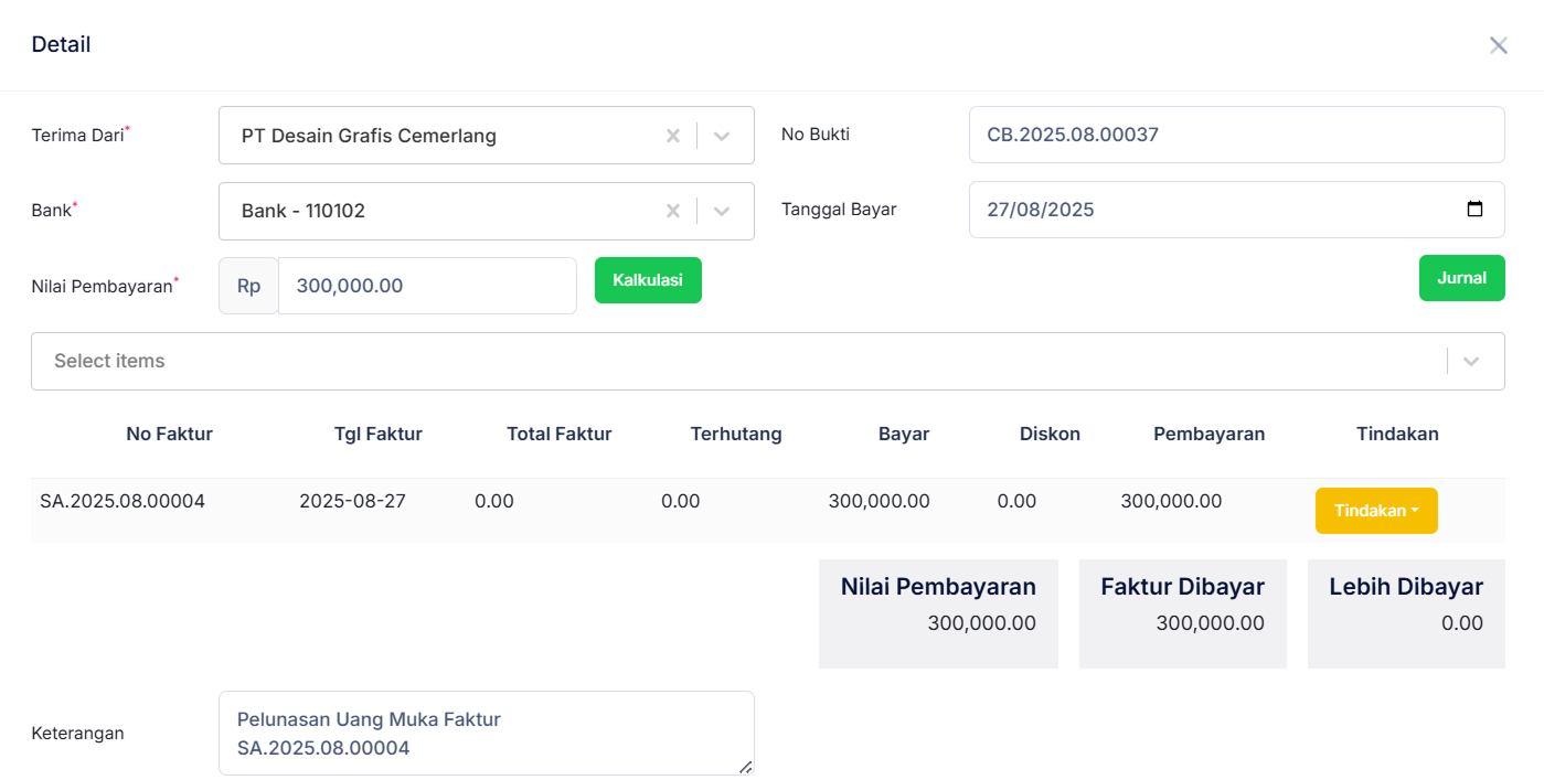 Halaman Penerimaan Penjualan