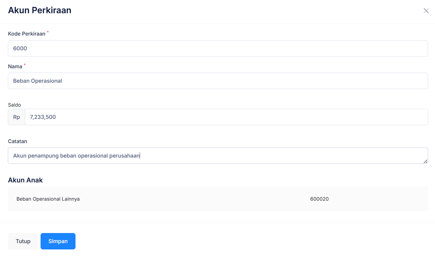 Halaman Akun Perkiraan