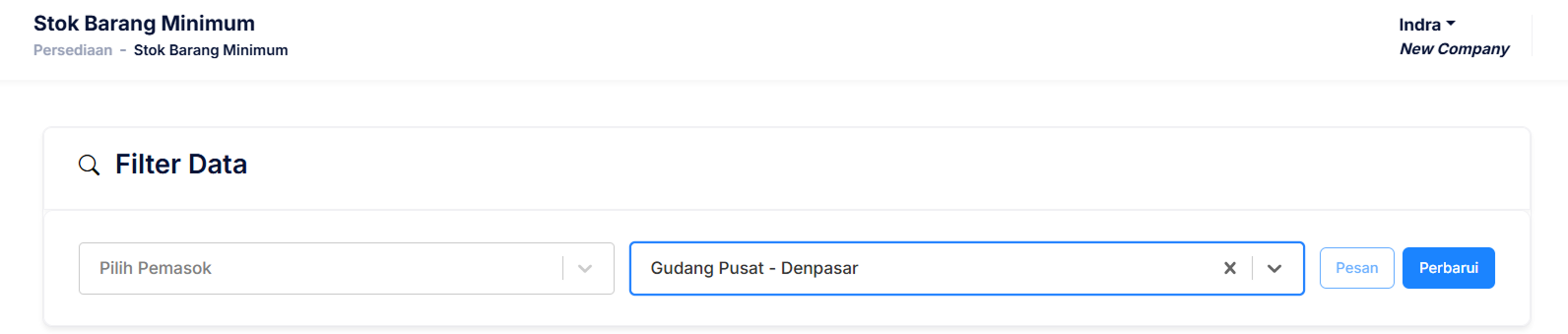 Halaman Stok Barang Minimum